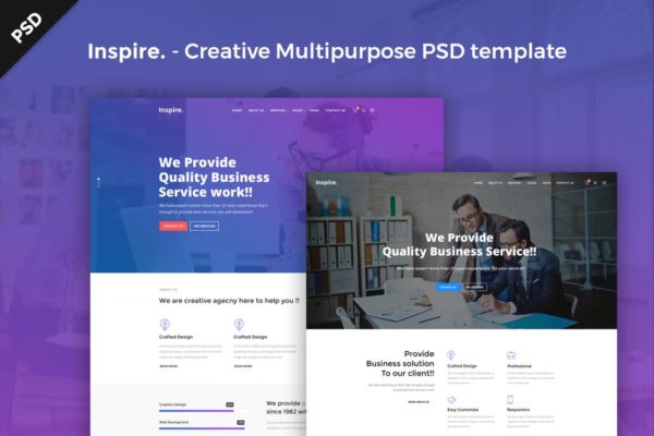 创意多用途企业官网设计PSD分层设计模板素材 Inspire. – Creative Multipurpose PSD template