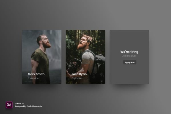 适用于Adob​​e XD的网站设计卡片UI设计模板素材Vol.4 Team Vol 04 – Adobe XD