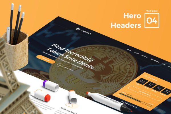 网站头部设计巨无霸Header设计模板素材V4 Hero Headers for Web Vol 04