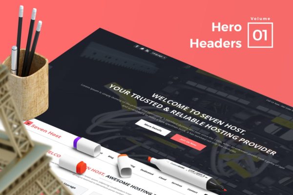 网站头部设计巨无霸Header设计模板素材V1 Hero Headers for Web Vol 01