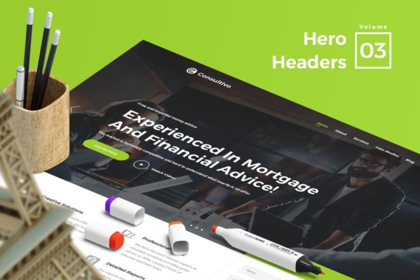 网站头部设计巨无霸焦点图设计模板素材V3 Hero Headers for Web Vol 03