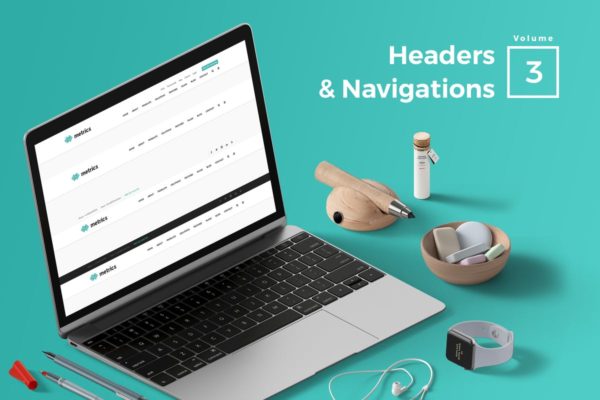 标题&导航菜单网站UI设计模板素材V3 Headers & Navigation for Web Vol 03