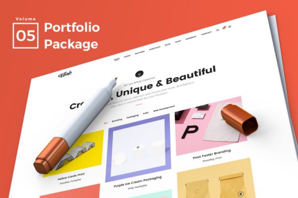 时尚创意产品展示网站着陆页设计UI设计模板素材V5 Web Portfolio Vol 05