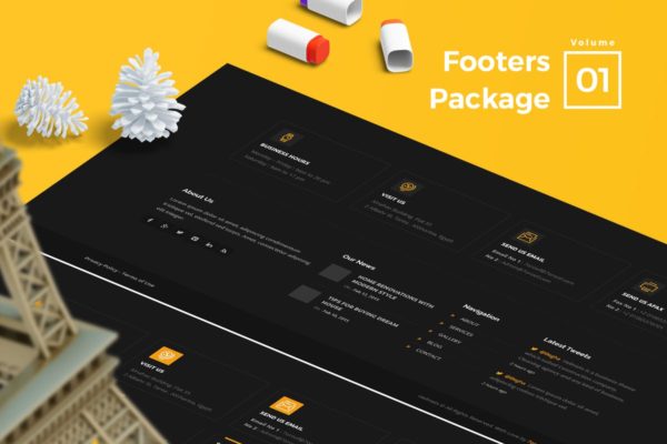 网站页脚菜单UI设计模板素材V1 Footers for Web Vol 01