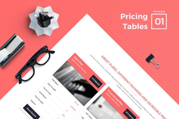 商业服务网站价格表单UI设计模板素材V1 Pricing Tables for Web Vol 01