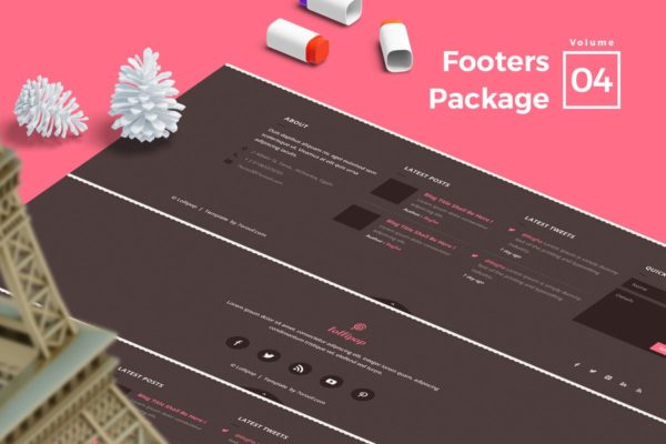 网站页脚菜单UI设计模板素材V4 Footers for Web Vol 04