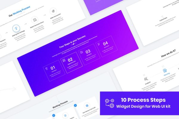 10个流程步骤网站小部件设计UI设计模板素材 10 Process Steps Widget Design for Web-UI Kit