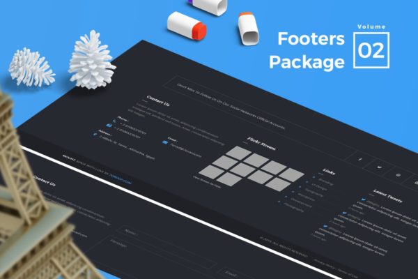 网站页脚菜单UI设计模板素材V2 Footers for Web Vol 02