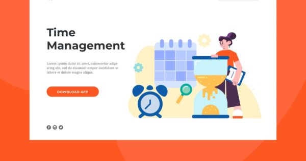 时间管理插画网站着陆页设计模板素材