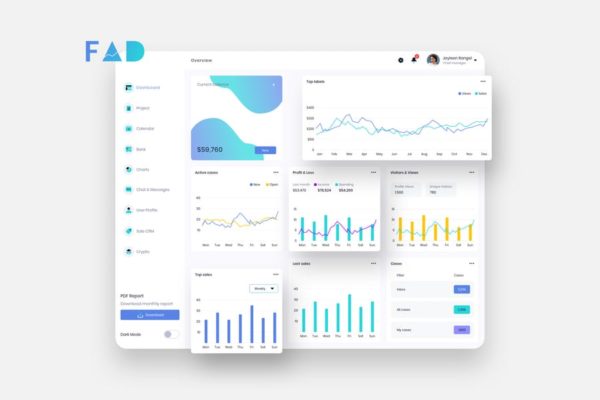 P2P网贷平台数据统计界面设计模板素材v6 FAD Finance Dashboard Ui Light – P