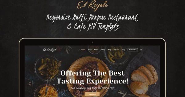 优雅餐厅和咖啡厅网站设计PSD分层设计模板素材 Elroyale – Elegant Restaurant & Cafe PSD Template