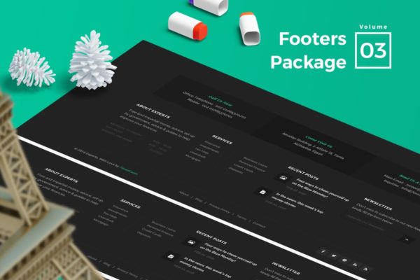 网站页脚菜单UI设计模板素材V3 Footers for Web Vol 03