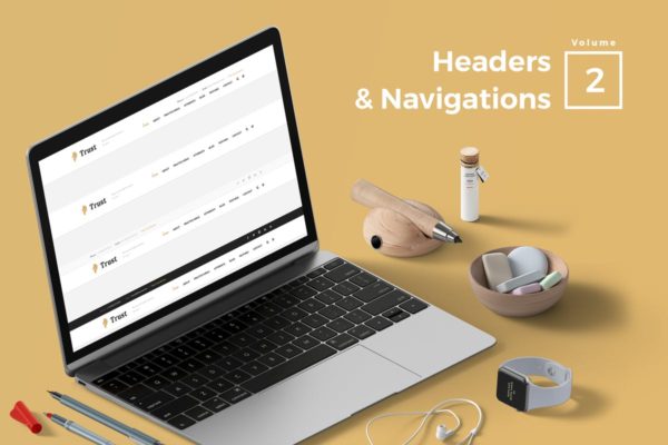 标题&导航菜单网站UI设计模板素材V2 Headers & Navigation for Web Vol 02