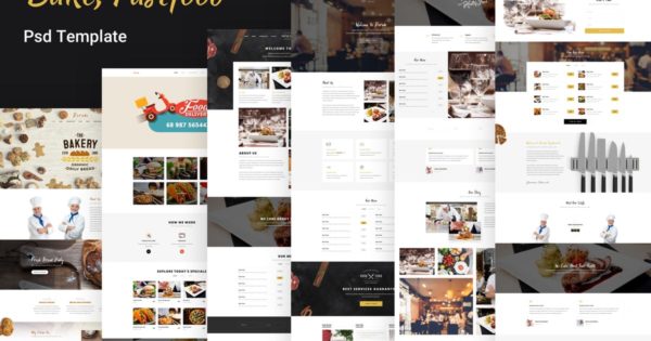 餐厅/面包/咖啡/烘焙网站设计PSD分层设计模板素材 Dorado – Restaurant,Bread,Coffe,Bake PSD Template