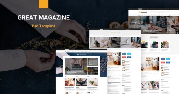 杂志主题网站设计PSD分层设计模板素材 Great Magazine – Magazine Psd Template