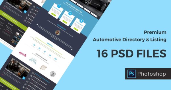汽车目录和列表汽车网站PSD设计模板素材 Automotive Directory and Listing PSD Template