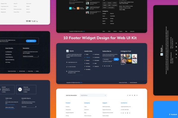 10款网页页脚设计UI设计模板素材 10 Footer Widget Design for Web-UI Kit
