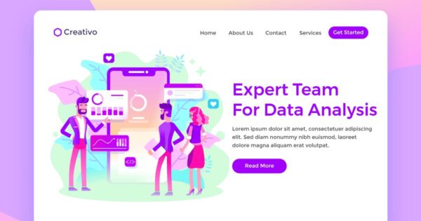 企业数据分析服务场景插画网站落地页模板设计 Expert Team Data Analysis Services Landing Page