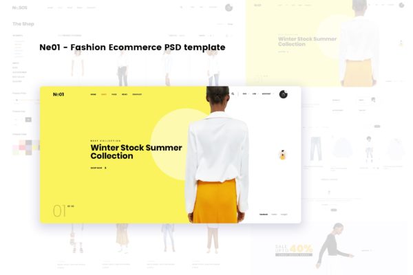 时尚电商平台网上商城设计PSD分层设计模板素材文件 Ne01 – Fashion Ecommerce PSD template
