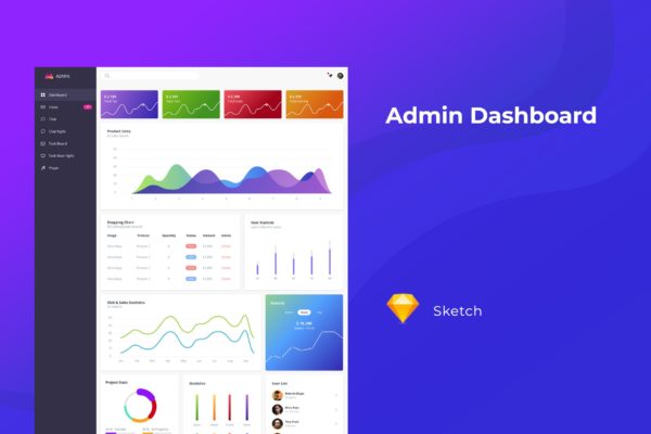 数据统计分析系统后台UI设计SKETCH素材 Admin Dashboard Template for Sketch