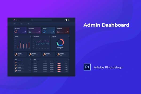 网站管理后台UI界面设计PSD分层设计模板素材 Admin Dashboard for Photoshop