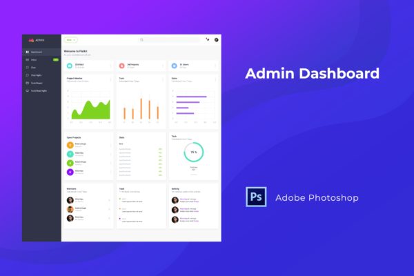 网站后台仪表盘界面设计UI设计套件模板素材PSD分层设计模板素材 Admin Dashboard UI Kit for Photoshop
