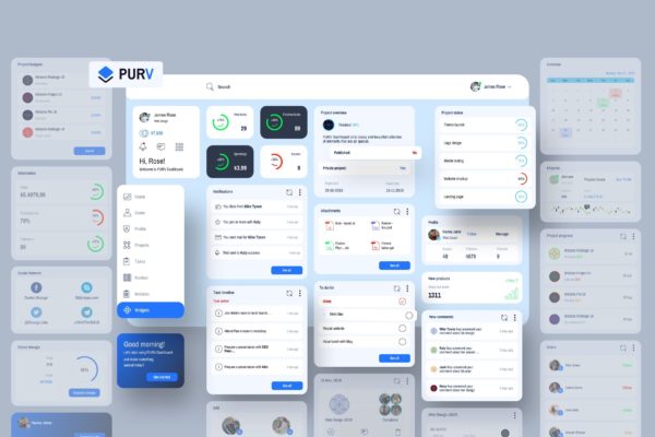 网站后台仪表盘功能小部件UI设计模板素材v2 Purpose Widgets Dashboard UI V2