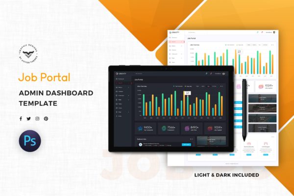 招聘网站管理后台界面设计UI设计套件模板素材 Job Portal Admin Dashboard UI Kit