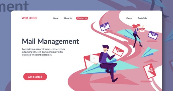 电子邮件服务插画网站落地页模板设计 Email Service Landing Page Template