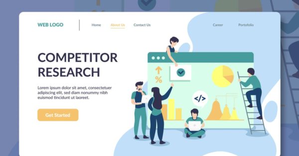 团队协作开发场景插画网站着陆页设计模板素材 Research Illustration Landing Page Template