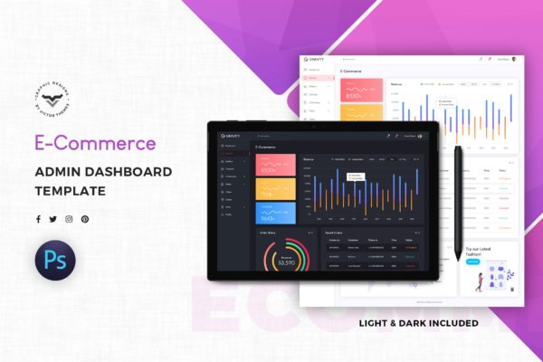 网上商城系统网站后台界面设计UI设计套件模板素材 E-Commerce Admin Dashboard UI Kit