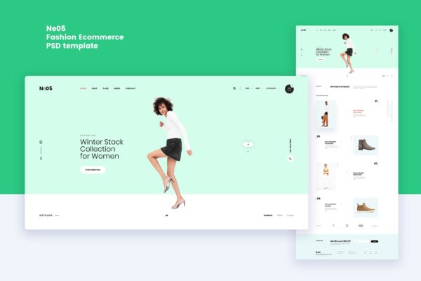 时尚女鞋电商网上商城PSD设计模板素材 Ne05 – Fashion Ecommerce PSD template