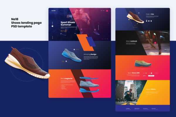 运动鞋品牌电商网站着陆页设计PSD分层设计模板素材 Ne18 – Shoes store landing page template
