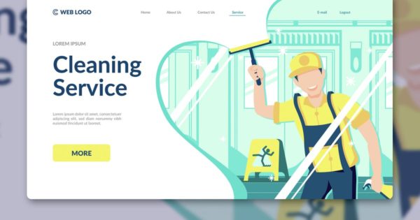 清洁保洁服务插画家政网站着陆页设计模板素材 Cleaning Service Landing Page