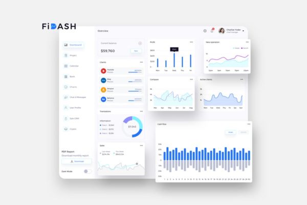 互联网金融平台交易数据统计分析后台UI设计-纯白背景 FiDASH Finance Dashboard Ui Light – P
