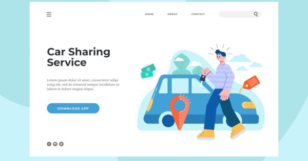 共享汽车插画网站着陆页设计模板素材 Car Sharing Service Landing Page
