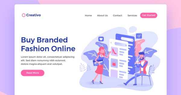 品牌时尚电子商务Web插画网站着陆页设计模板素材 Buy Branded Fashion Ecommerce Web Landing Page