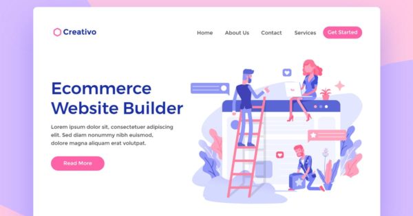 电子商务网站搭建场景插画网站落地页模板设计 Ecommerce Websites Builder Web Landing Page