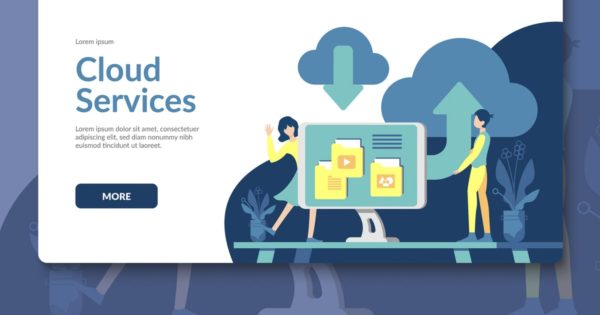云服务数据存储插画网站着陆页设计模板素材 Cloud Service Landing Page Template