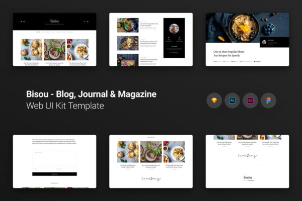 旅游饮食杂志博客网站设计UI设计套件模板素材 Bisöu Blog, Journal & Magazine Web UI Kit Template
