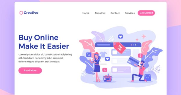 时尚在线购物场景插画网站着陆页设计模板素材 Fashion Online Shopping Web Landing Page