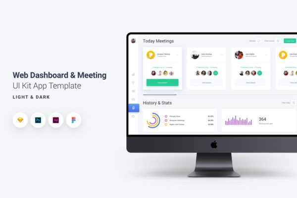 Web网站网络会议平台管理后台设计UI设计套件模板素材 Web Dashboard & Meeting UI Kit App Template 8