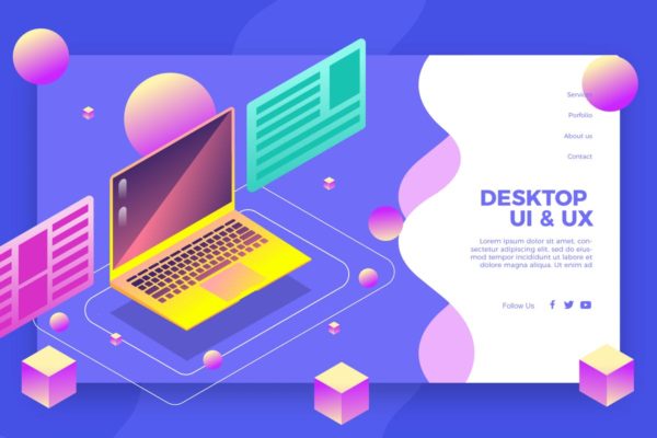 UI/UX主题插画网站Banner＆着陆页设计模板素材 UI UX Desktop – Banner & Landing Page
