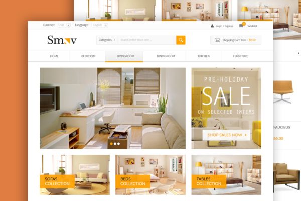 欧式家具品牌网站着陆页UI设计模板素材 Shop Landing Page Design Concept
