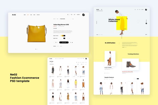 时尚服装电商网上商城设计PSD分层设计模板素材 Ne02 – Fashion Ecommerce PSD template