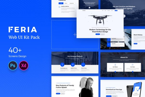 公司官网/产品服务网站用户交互界面设计UI设计套件模板素材 Feria Web UI Kit