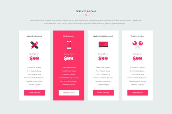 网站/网络服务套装价格表单设计模板素材 Price Table 35 – Website Service