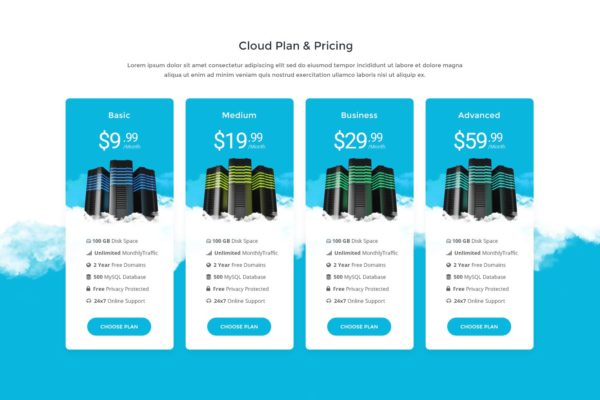 云服务器价格表单设计模板素材 Price Table 33 – Cloud Hosting