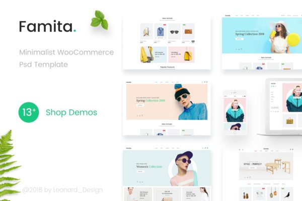 现代极简设计理念网上商城设计PSD分层设计模板素材 Famita | Minimalist WooCommerce Psd Template
