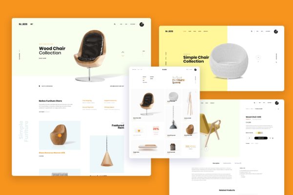 现代家具网上商城设计PSD分层设计模板素材 Ne23 – Funiture store Ecommerce PSD template